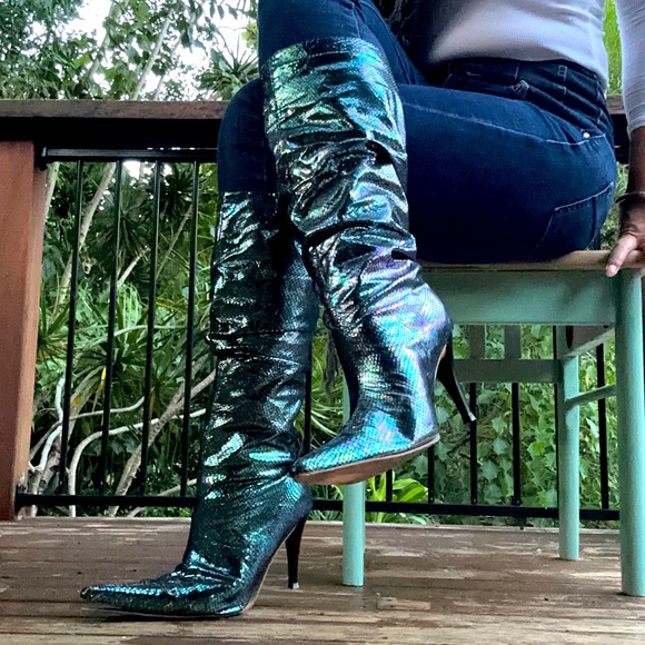 Dragon boots! Green, purple, incandescent, size 40, unique, mid height heel - Picture 2 of 6